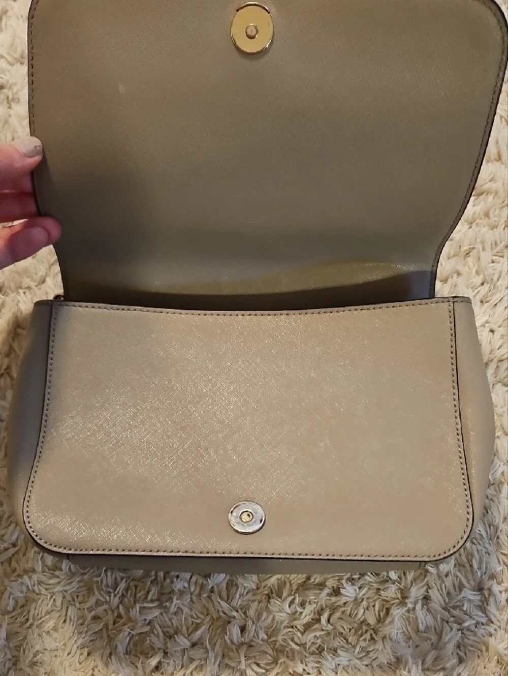 Tory Burch Taupe Saffiano Emerson Crossbody Bag with Gold Chain
